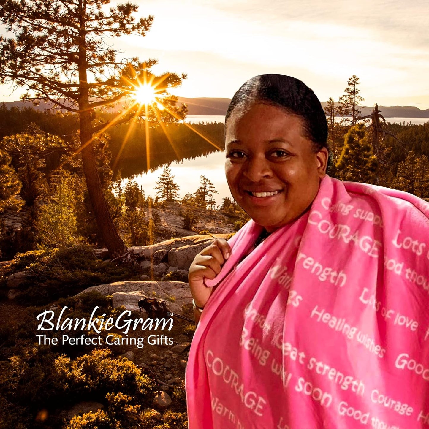 Blankiegram Healing Thoughts Throw Blanket, Comfort Gifts, Spread Positive Energy, Send Hugs with Inspirational Blanket, Perfect Get Well Gifts for Women, Men and Children - 50"X60" (Pink)
