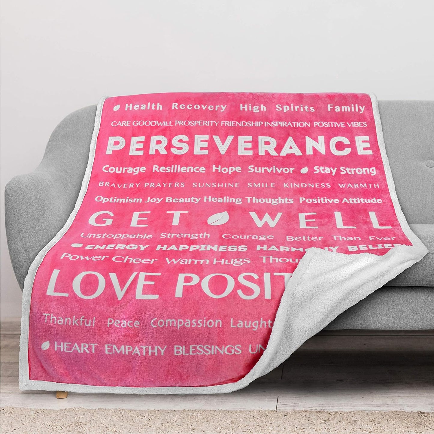 Healing Blanket Sherpa Fleece, Get Well Soon Gift, Soft Hug Compassion Throw Blanket for Women Men, Comfort Caring Inspirational Patient Gift, Positive Thoughts Prayer Love Throw, 50X60 Pink