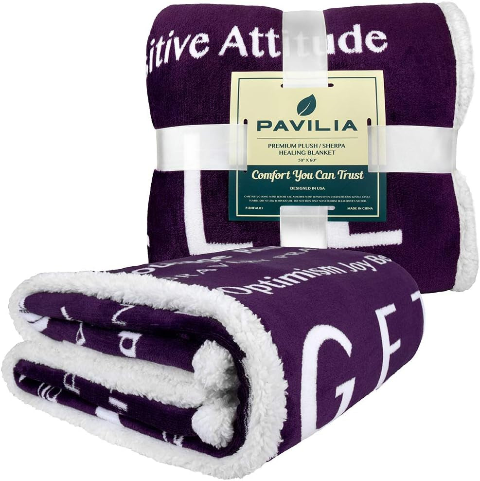 Healing Blanket Sherpa Fleece, Get Well Soon Gift, Soft Hug Compassion Throw Blanket for Women Men, Comfort Caring Inspirational Patient Gift, Positive Thoughts Prayer Love Throw, 50X60 Purple