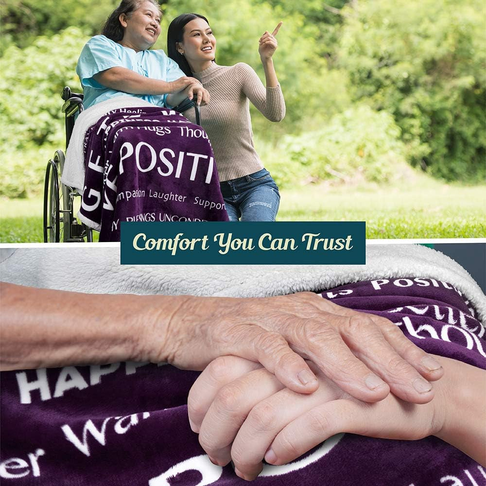 Healing Blanket Sherpa Fleece, Get Well Soon Gift, Soft Hug Compassion Throw Blanket for Women Men, Comfort Caring Inspirational Patient Gift, Positive Thoughts Prayer Love Throw, 50X60 Purple