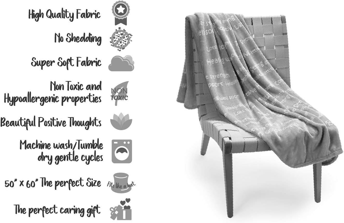 Blankiegram Healing Thoughts Throw Blanket, Comfort Gifts, Spread Positive Energy, Send Hugs with Inspirational Blanket, Perfect Get Well Gifts for Women, Men and Children - 50"X60" (Pink)