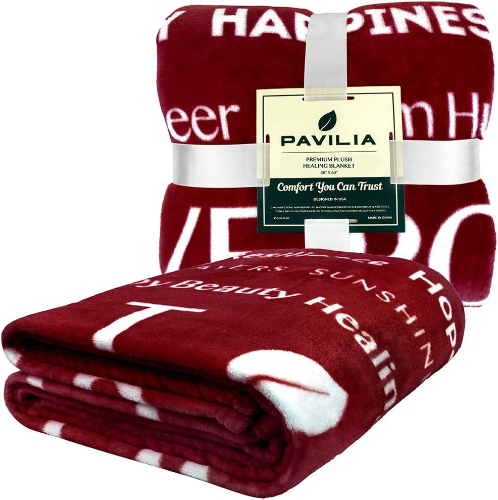 Healing Blanket Fleece, Get Well Soon Gift, Soft Hug Compassion Throw Blanket for Women Men, Comfort Caring Inspirational Patient Gift, Positive Thoughts Prayer Love Throw, 50X60 Red