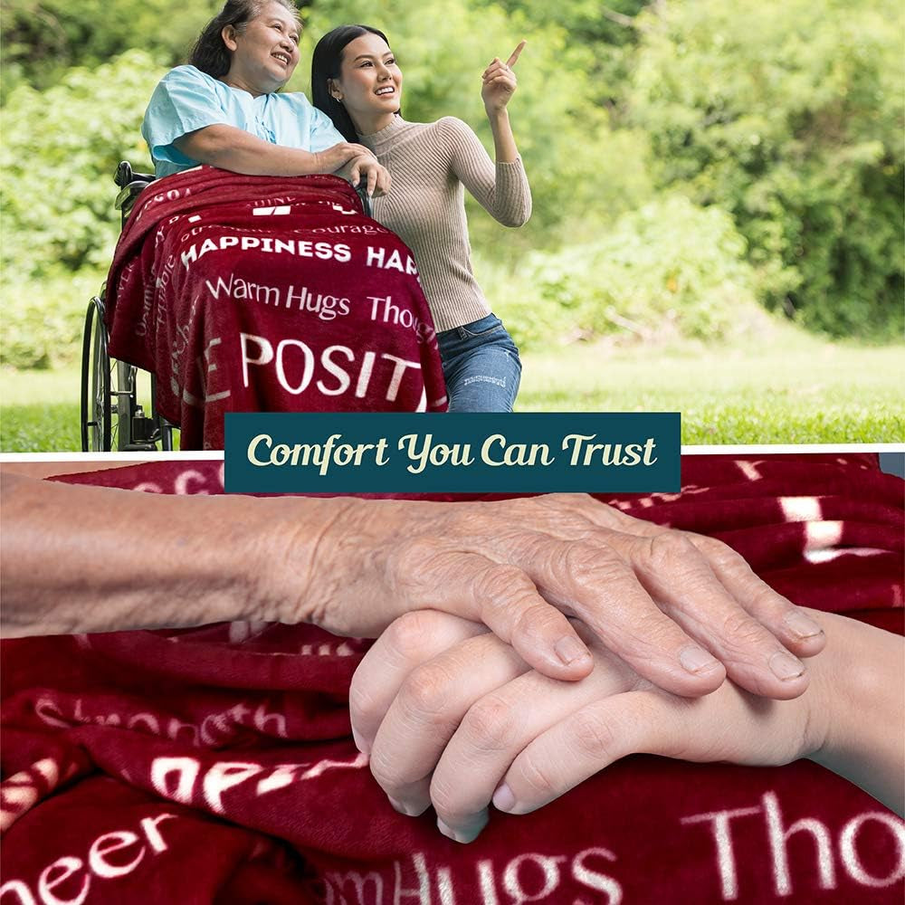 Healing Blanket Fleece, Get Well Soon Gift, Soft Hug Compassion Throw Blanket for Women Men, Comfort Caring Inspirational Patient Gift, Positive Thoughts Prayer Love Throw, 50X60 Red