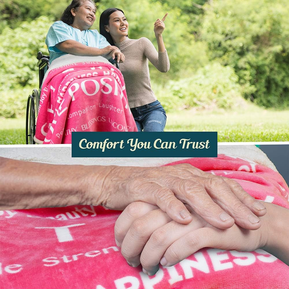 Healing Blanket Sherpa Fleece, Get Well Soon Gift, Soft Hug Compassion Throw Blanket for Women Men, Comfort Caring Inspirational Patient Gift, Positive Thoughts Prayer Love Throw, 50X60 Pink
