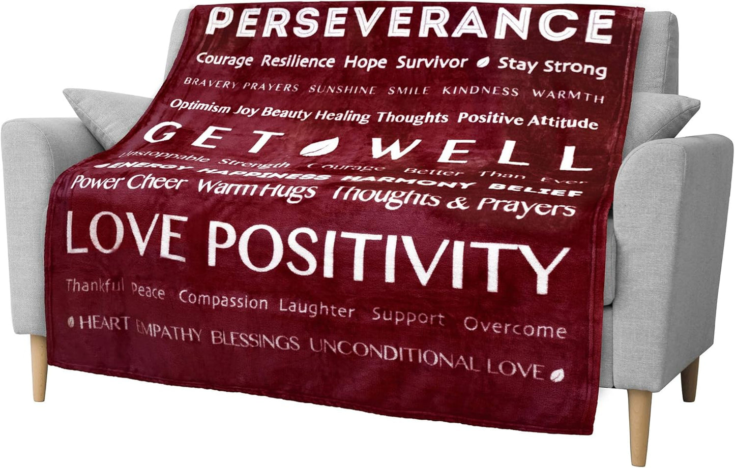 Healing Blanket Fleece, Get Well Soon Gift, Soft Hug Compassion Throw Blanket for Women Men, Comfort Caring Inspirational Patient Gift, Positive Thoughts Prayer Love Throw, 50X60 Red
