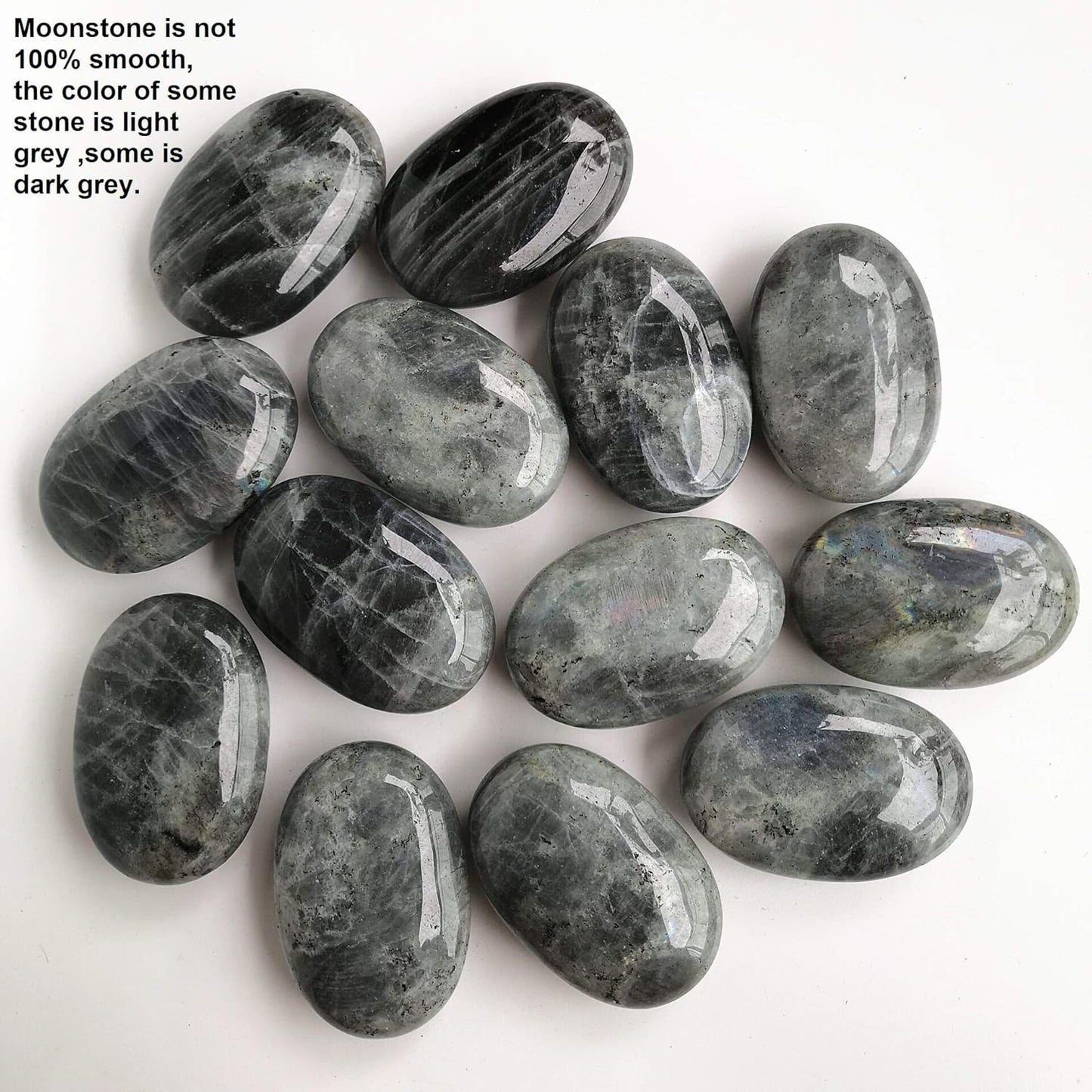 Natural Moonstone Oval Polished Worry Stones, Healing Crystal Indoor Fountain Stones Massage Energy Anxiety Relief Items