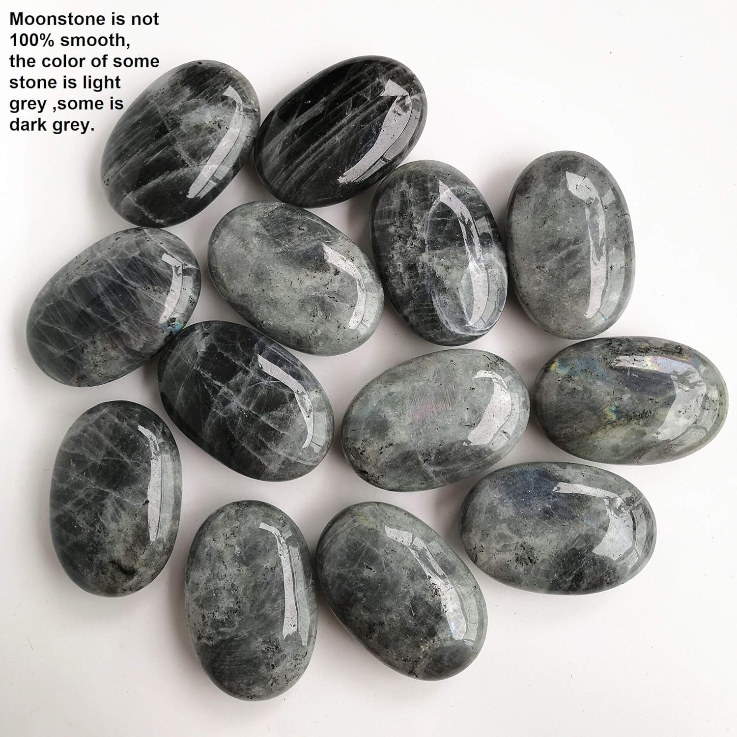 Natural Moonstone Oval Polished Worry Stones, Healing Crystal Indoor Fountain Stones Massage Energy Anxiety Relief Items