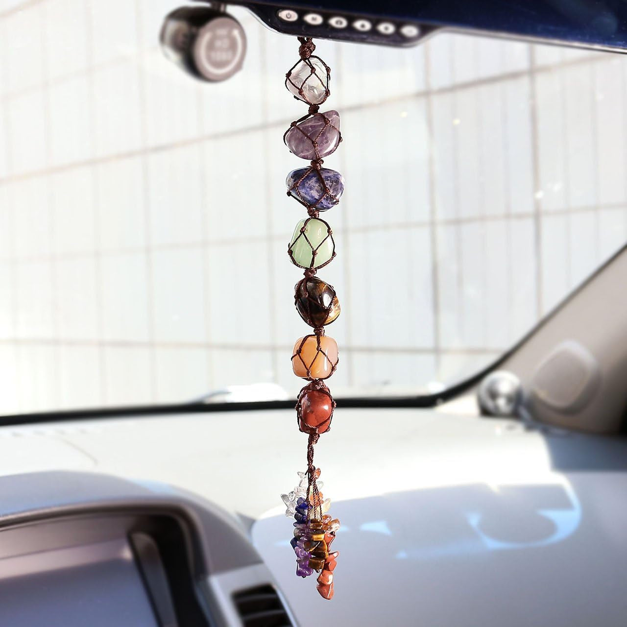 Car Decor Chakra Hanging Decoration Gemstones Healing Crystals Home Indoor Hanging Ornament for Good Luck,Yoga Meditation, Protection (7 Chakra)