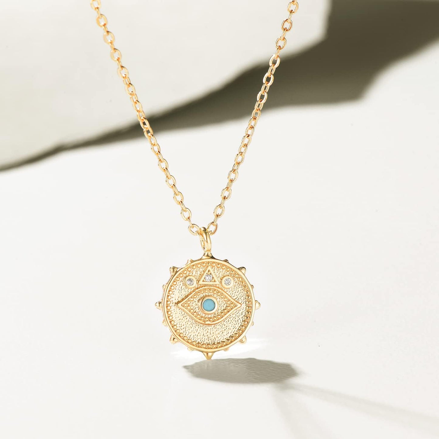 Gold Dainty Evil Eye Necklace for Women,18K Gold Plated Cute Tiny Turquoise Solitaire Cubic Zirconia Protection Boho Evil Eye Minimalist Simple Necklace