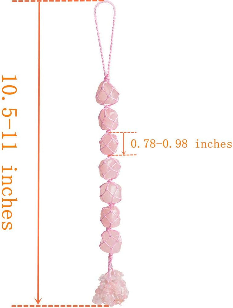 Handmade Natural Crystal Rose Quartz Car Hanging Ornaments for Home Decoration Feng Shui Ornament Yoga Meditation Car Decoration Tumbled Palm Stones