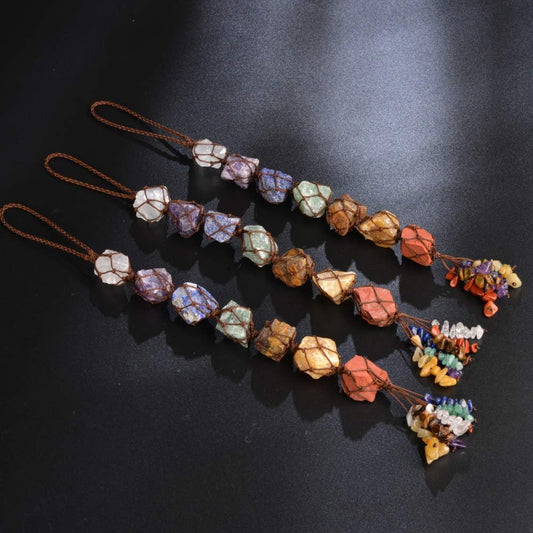 Handmade Gemstones Healing Feng Shui Crystals Window Car Decorations Hanging Ornament for Home Decor Party Decor（7 Chakra Raw Stone）