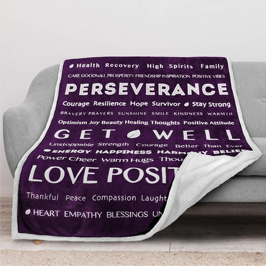 Healing Blanket Sherpa Fleece, Get Well Soon Gift, Soft Hug Compassion Throw Blanket for Women Men, Comfort Caring Inspirational Patient Gift, Positive Thoughts Prayer Love Throw, 50X60 Purple
