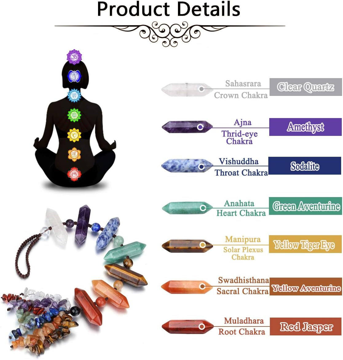 Natural 7 Chakra Healing Crystals Hanging Ornament Reiki Crystal Wand Hanging Decor Tumbled Gemstones Tassels Decoration for Good Luck Yoga Meditation Protection
