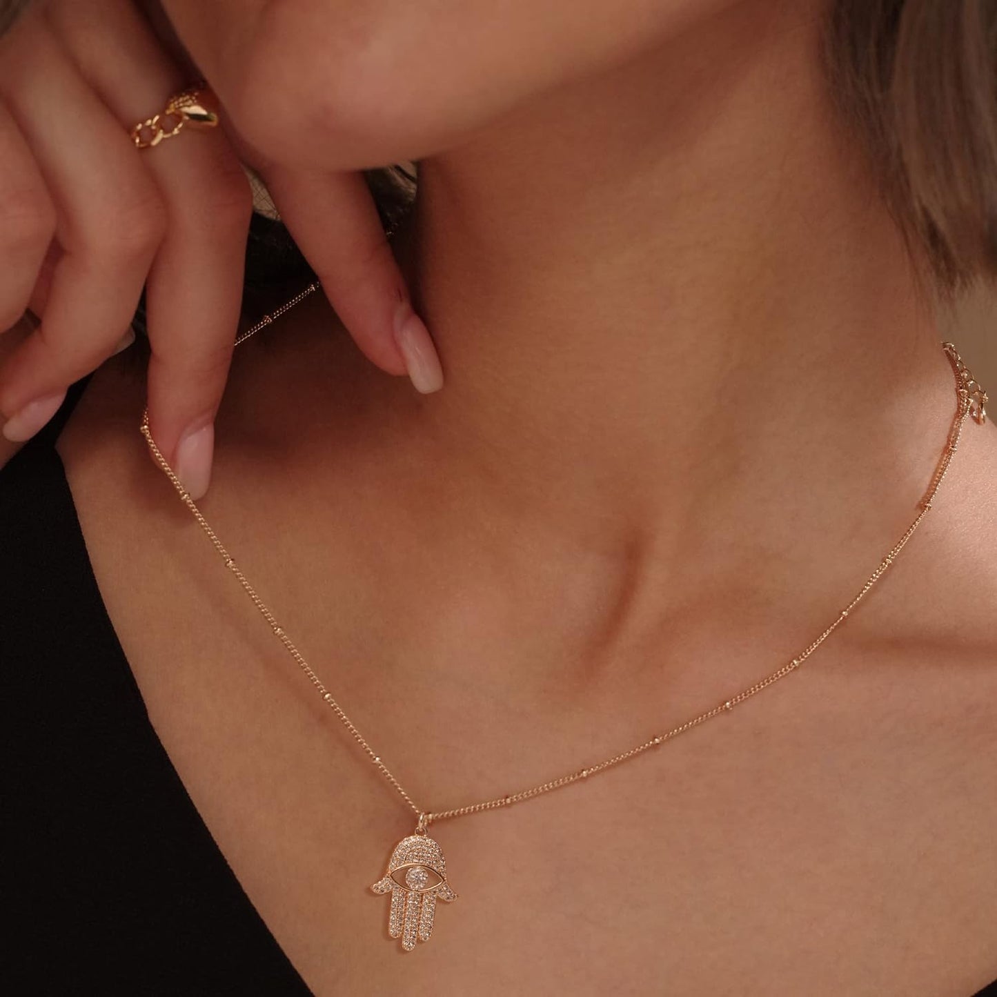 Gold Dainty Evil Eye Necklace for Women 18K Gold Plated Cute Delicate Solitaire Cubic Zirconia Boho Protection Evil Eye Minimalist Simple Necklace