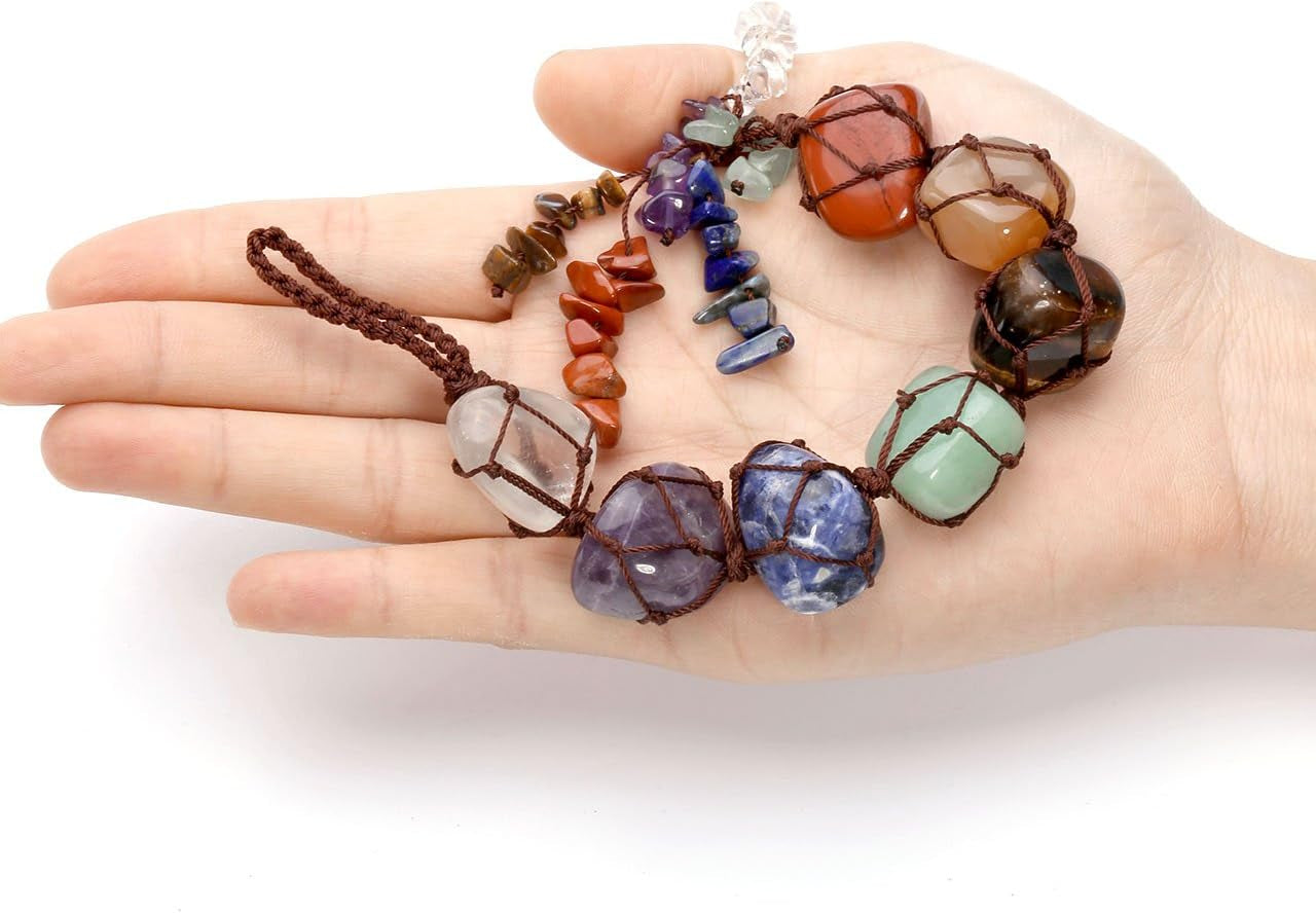 Car Decor Chakra Hanging Decoration Gemstones Healing Crystals Home Indoor Hanging Ornament for Good Luck,Yoga Meditation, Protection (7 Chakra)