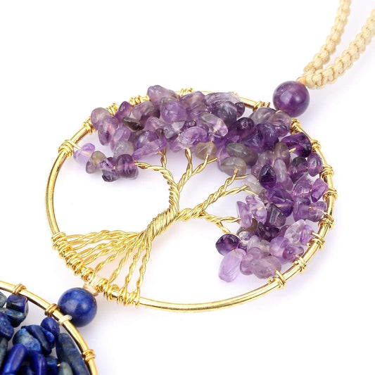 Natural 7 Chakra Stones Reiki Healing Crystals Tree of Life Hanging Ornament Tumbled Gemstones Tassels Home Decor Car Decoration Wall Hanging for Good Luck Yoga Meditation