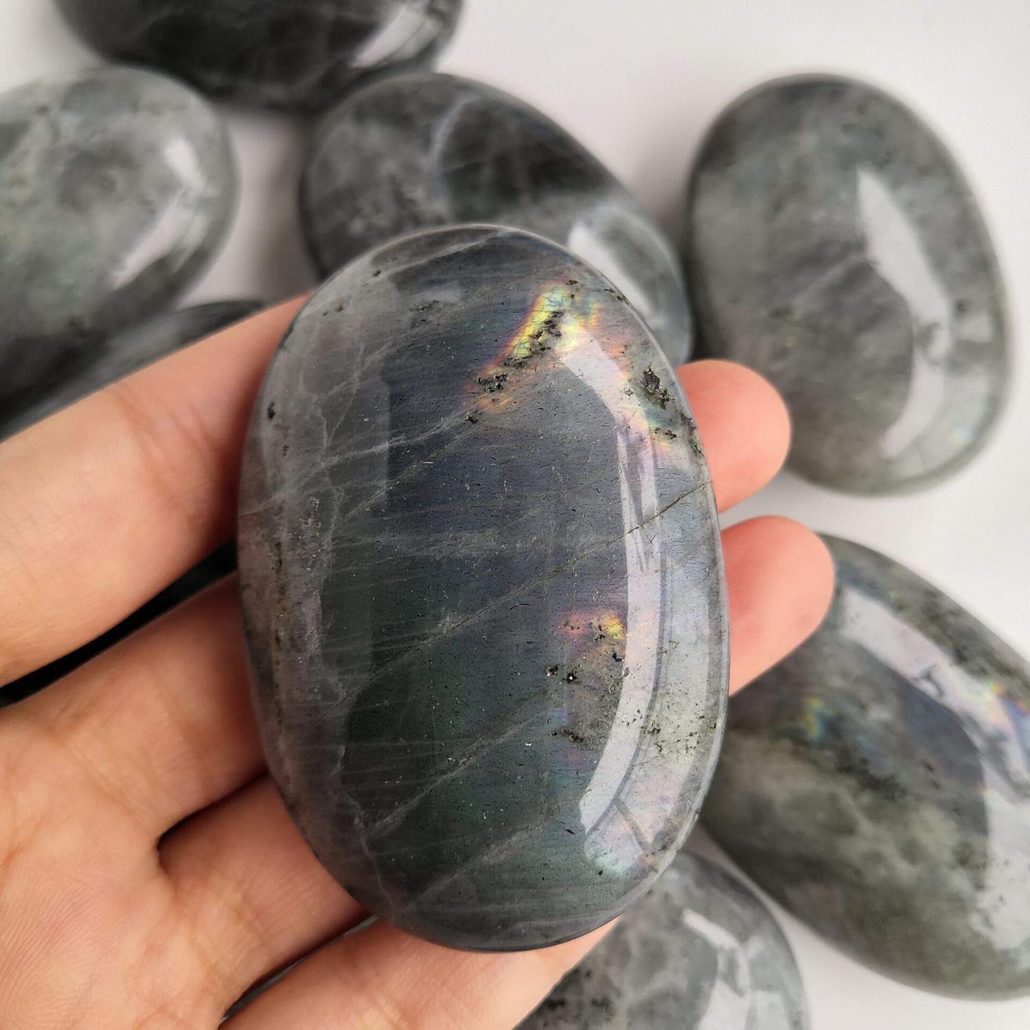 Natural Moonstone Oval Polished Worry Stones, Healing Crystal Indoor Fountain Stones Massage Energy Anxiety Relief Items