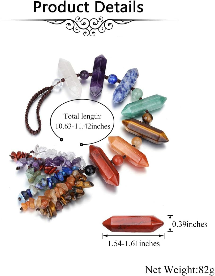 Natural 7 Chakra Healing Crystals Hanging Ornament Reiki Crystal Wand Hanging Decor Tumbled Gemstones Tassels Decoration for Good Luck Yoga Meditation Protection