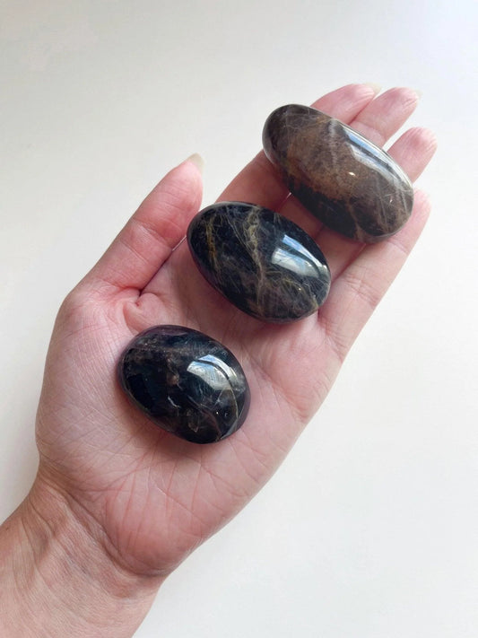 2 Black Moonstones – Polished Oval Crystals For Spiritual Guidance