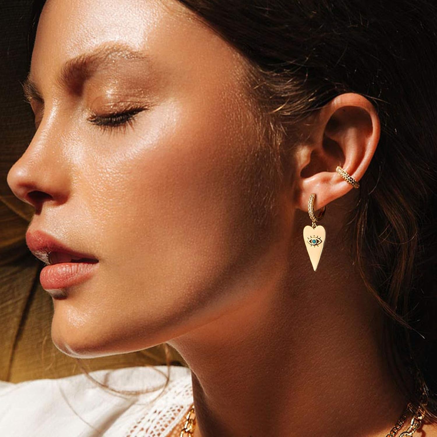 Gold Dainty Dangle Hoop Earrings for Women 14K Gold Plated Delicate Cute Geometric Triangle Cone Dangle Earrings