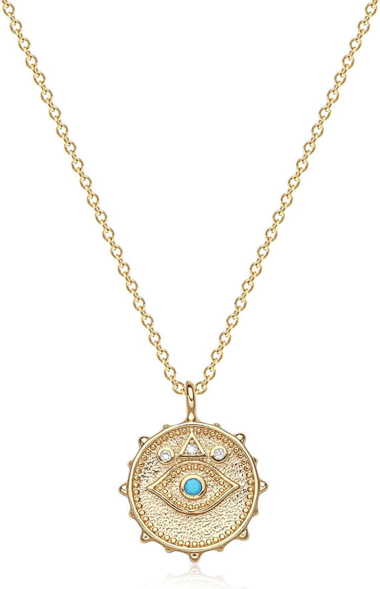 Gold Dainty Evil Eye Necklace for Women,18K Gold Plated Cute Tiny Turquoise Solitaire Cubic Zirconia Protection Boho Evil Eye Minimalist Simple Necklace