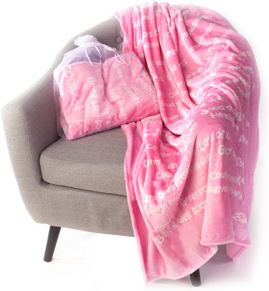 Blankiegram Healing Thoughts Throw Blanket, Comfort Gifts, Spread Positive Energy, Send Hugs with Inspirational Blanket, Perfect Get Well Gifts for Women, Men and Children - 50"X60" (Pink)