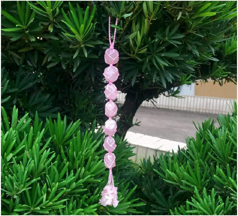 Handmade Natural Crystal Rose Quartz Car Hanging Ornaments for Home Decoration Feng Shui Ornament Yoga Meditation Car Decoration Tumbled Palm Stones