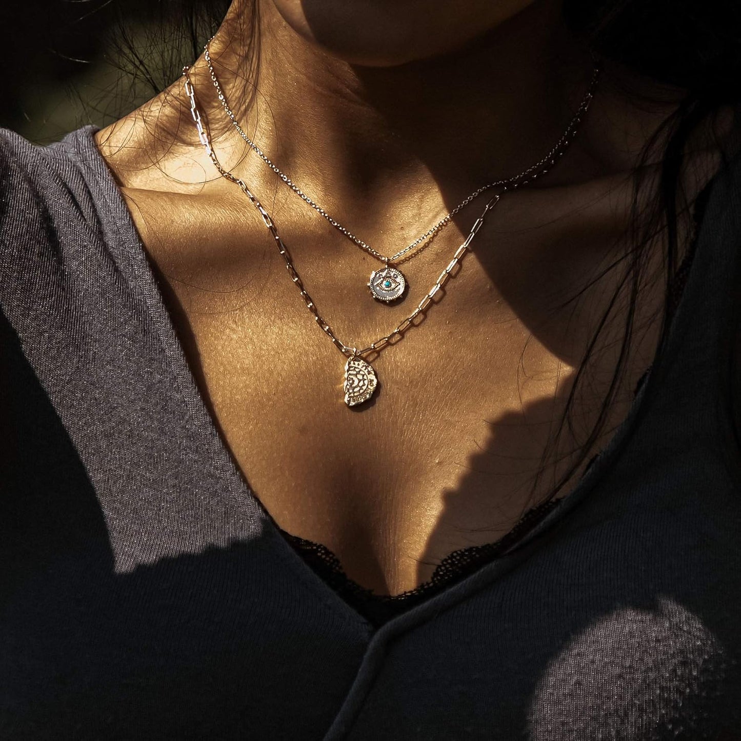Gold Dainty Evil Eye Necklace for Women,18K Gold Plated Cute Tiny Turquoise Solitaire Cubic Zirconia Protection Boho Evil Eye Minimalist Simple Necklace