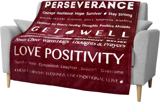 Healing Blanket Fleece, Get Well Soon Gift, Soft Hug Compassion Throw Blanket for Women Men, Comfort Caring Inspirational Patient Gift, Positive Thoughts Prayer Love Throw, 50X60 Red