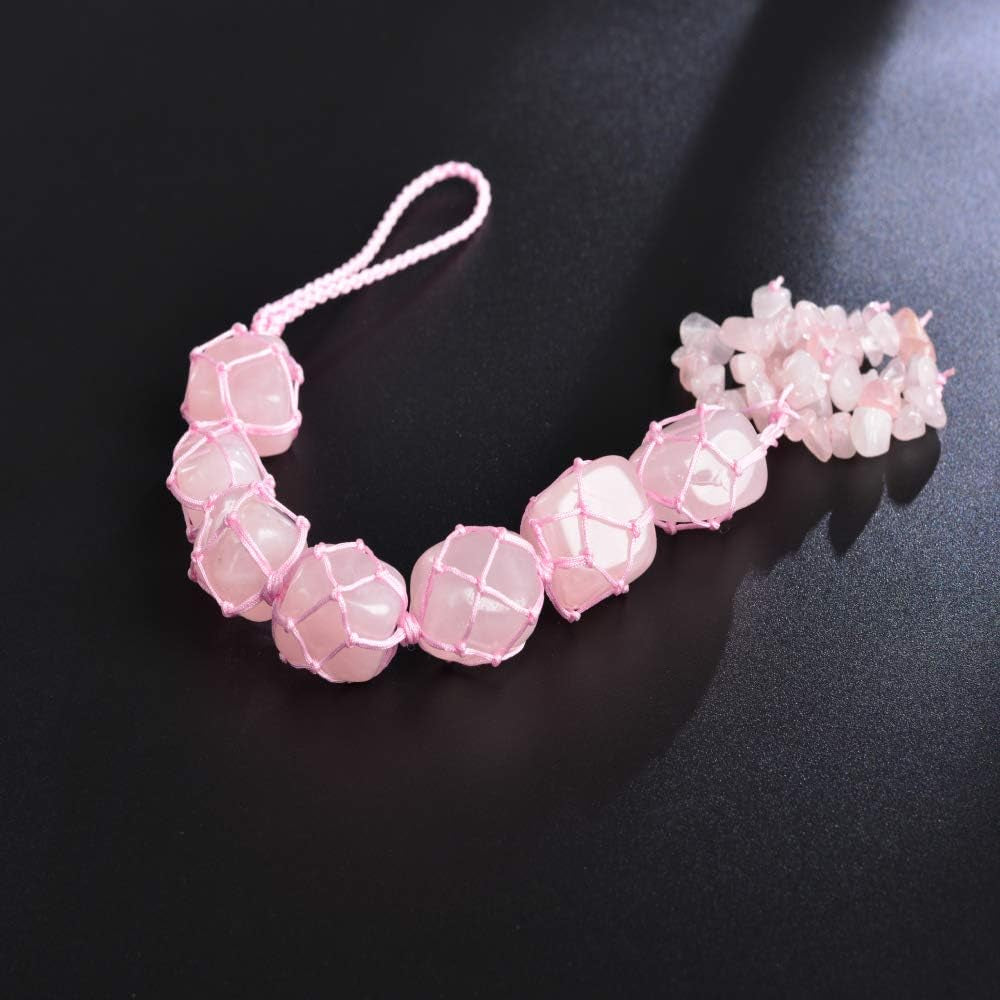 Handmade Natural Crystal Rose Quartz Car Hanging Ornaments for Home Decoration Feng Shui Ornament Yoga Meditation Car Decoration Tumbled Palm Stones